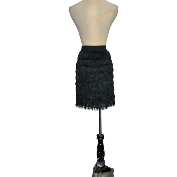 BCBGMaxAzria black metallic fringe skirt size large - Picture 12 of 14